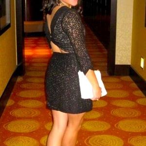 Black lace open back cocktail dress